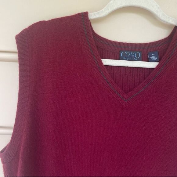 Como Sport Pure Cashmere Sleeveless V-Neck Sweater Vest Red Men's Size XL Preppy - Picture 2 of 7